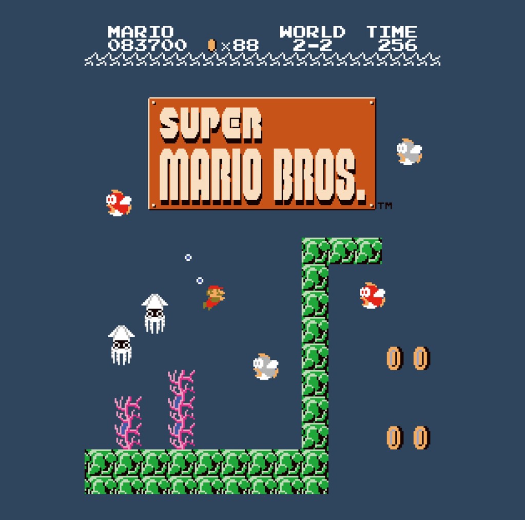 Super Mario Bros Retro Underwater Navy Blue T-Shirt