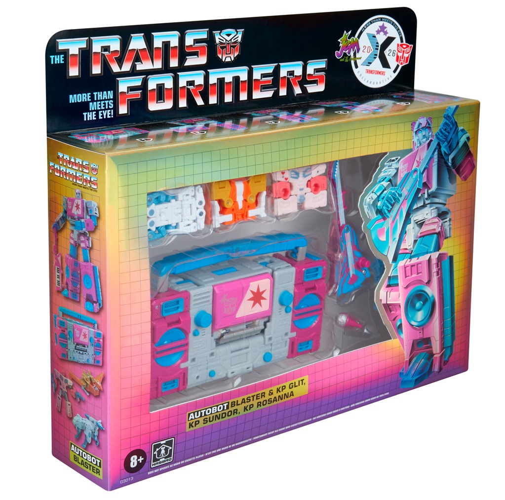 Transformers Jem and the Holograms Autobot Blaster & KP Glit, KP Sundor, and KP Rosanna