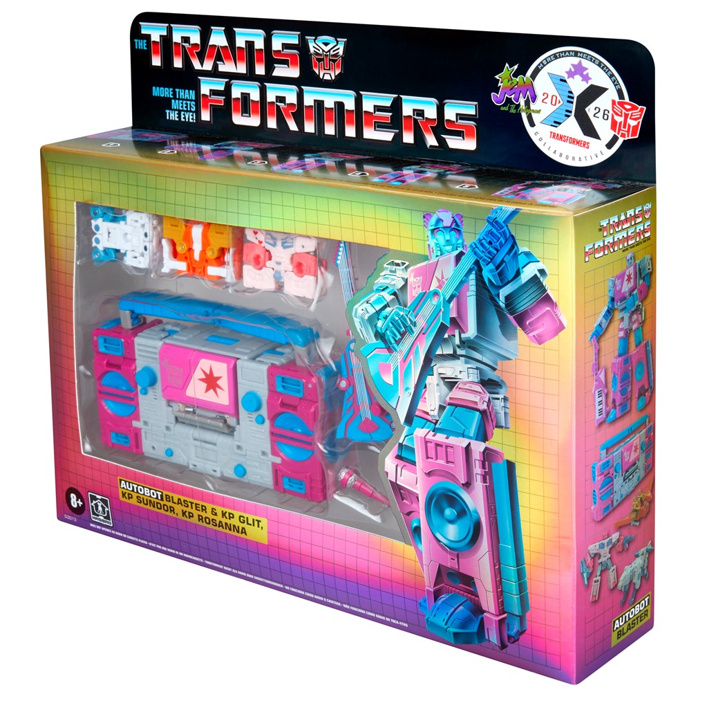 Transformers Jem and the Holograms Autobot Blaster & KP Glit, KP Sundor, and KP Rosanna