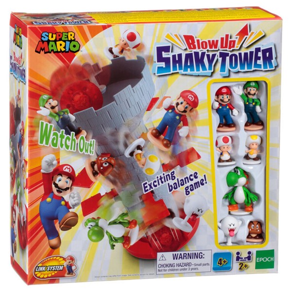 Super Mario Blow Up! Shaky Tower Balancing Game with Collectible Super Mario Action Figures
