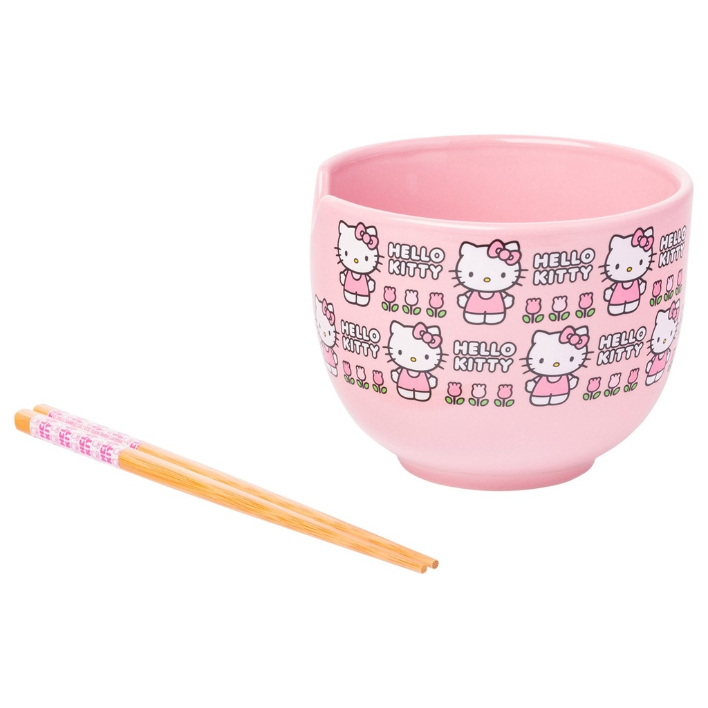 Bol à ramen rose Hello Kitty avec baguettes