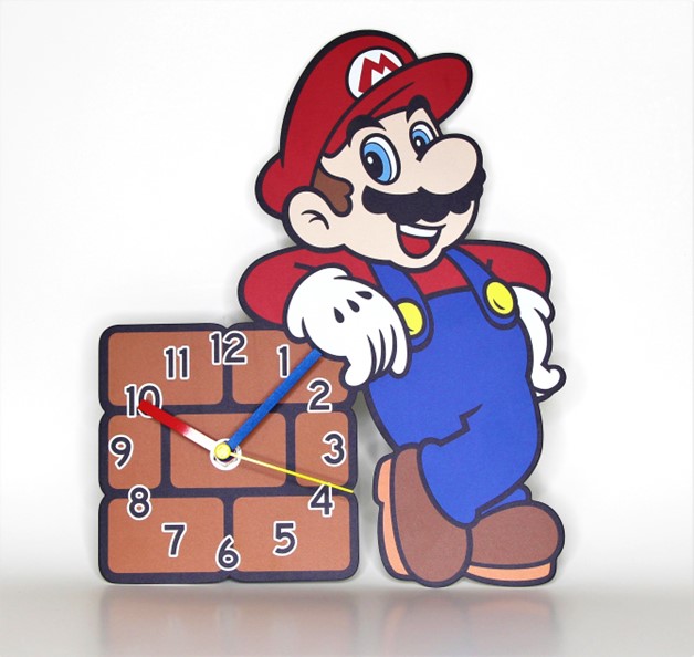 Mario Leaning on Block Wall Clock