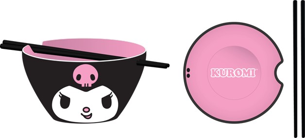 Kuromi Pink/Black Ramen Bowl with Chopsticks
