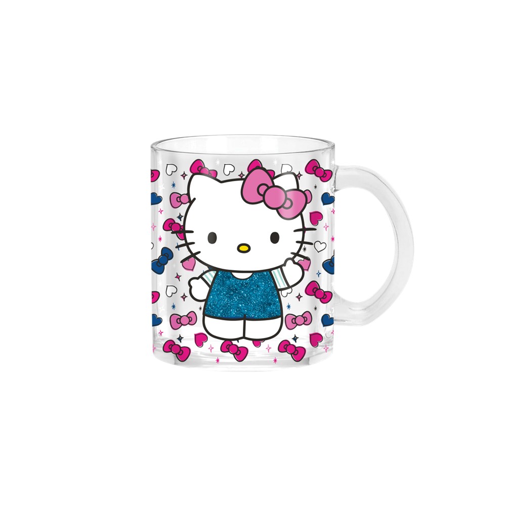 Tasse à paillettes avec nœuds et cœurs Hello Kitty