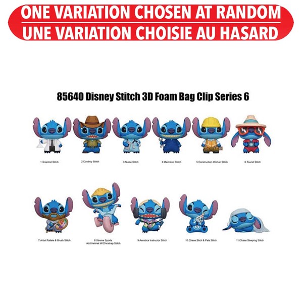 Disney Stitch 3D Foam Bag Clip Assorted