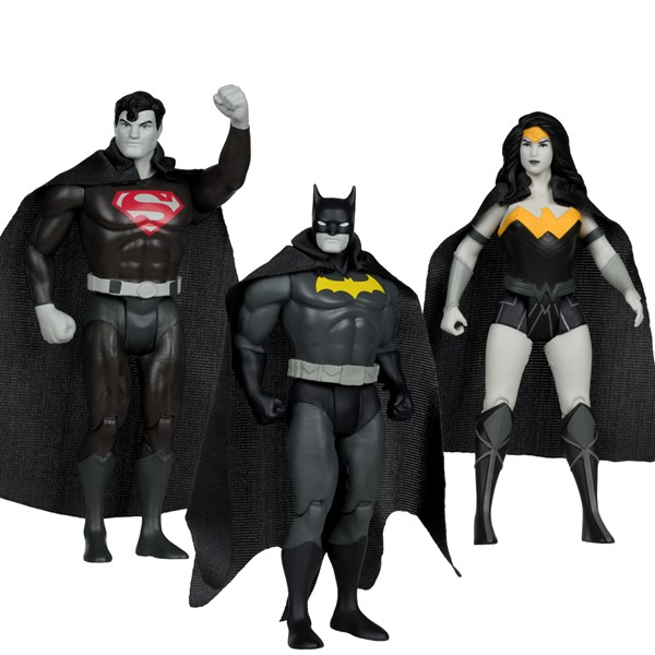 DC Super Powers Batman, Superman & Wonder Woman Black & White Accent Edition Gold Label 3 Pack