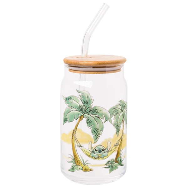 Gobelet en verre Stitch avec couvercle en bambou