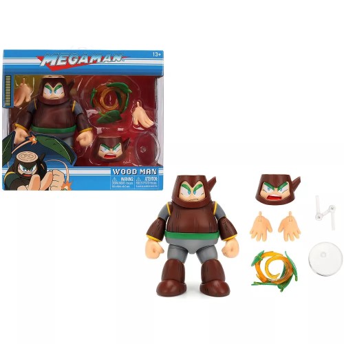 Wood Man 5"" Figure (Deluxe Version) with Accessories and Alternate Head and Hands ""Mega Man"" (1987)