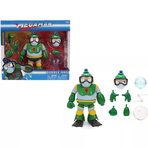 Bubble Man 5"" Figure (Deluxe Version) with Accessories and Alternate Head and Hands ""Mega Man""