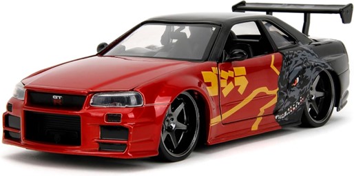 Jada Hollywood Rides 2002 Nissan Skyline GT-R (R34) Red Metallic and Black Godzilla vs. Destoroyah