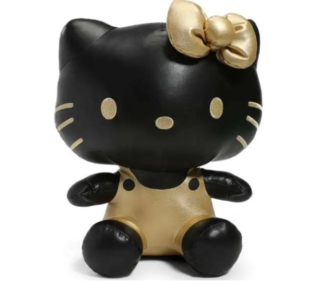 Peluche Hello Kitty Premium en cuir noir et or