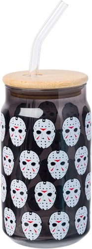 Friday the 13th Featuring Jason Vorhees Glass Jar Tumbler with Bamboo Lid