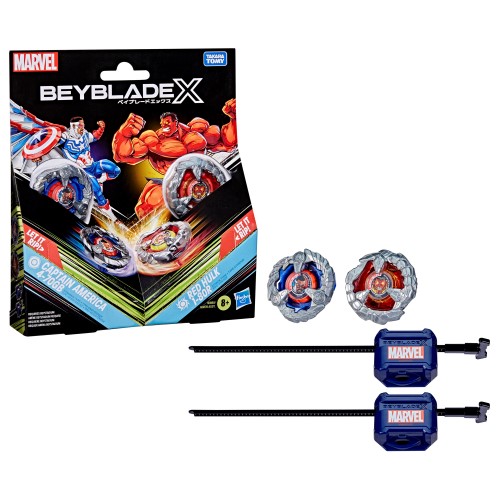 Beyblade X and Marvel Collab Captain America 4-70GB vs. Red Hulk 1-80R
