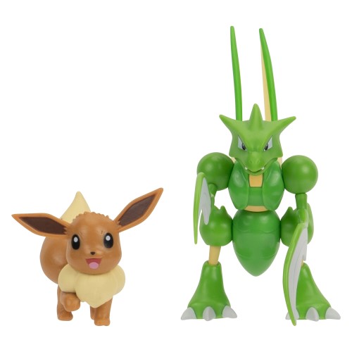 Pokemon Battle Figure 2 Pack - 2-Inch Eevee And 4.5-Inch Scyther Battle Ready Figures