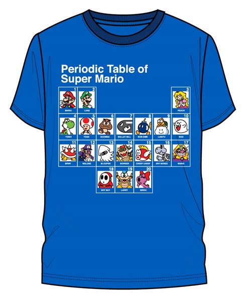 T-shirt bleu tableau périodique de Super Mario - P