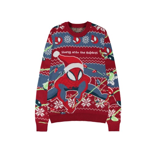 Pull de Noël rouge et bleu Spiderman - P