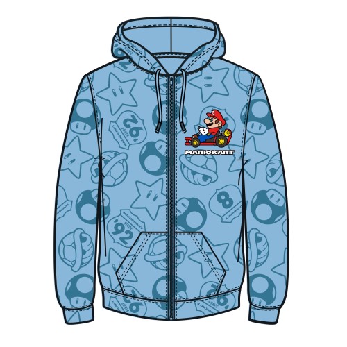 Sweat à capuche zippé bleu Super Mario Bros Kart - P