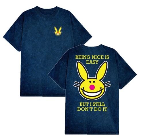 T-shirt bleu marine double face Happy Bunny - P