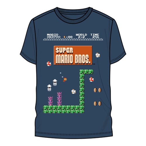 T-shirt bleu marine rétro Super Mario Bros sous-marin - P