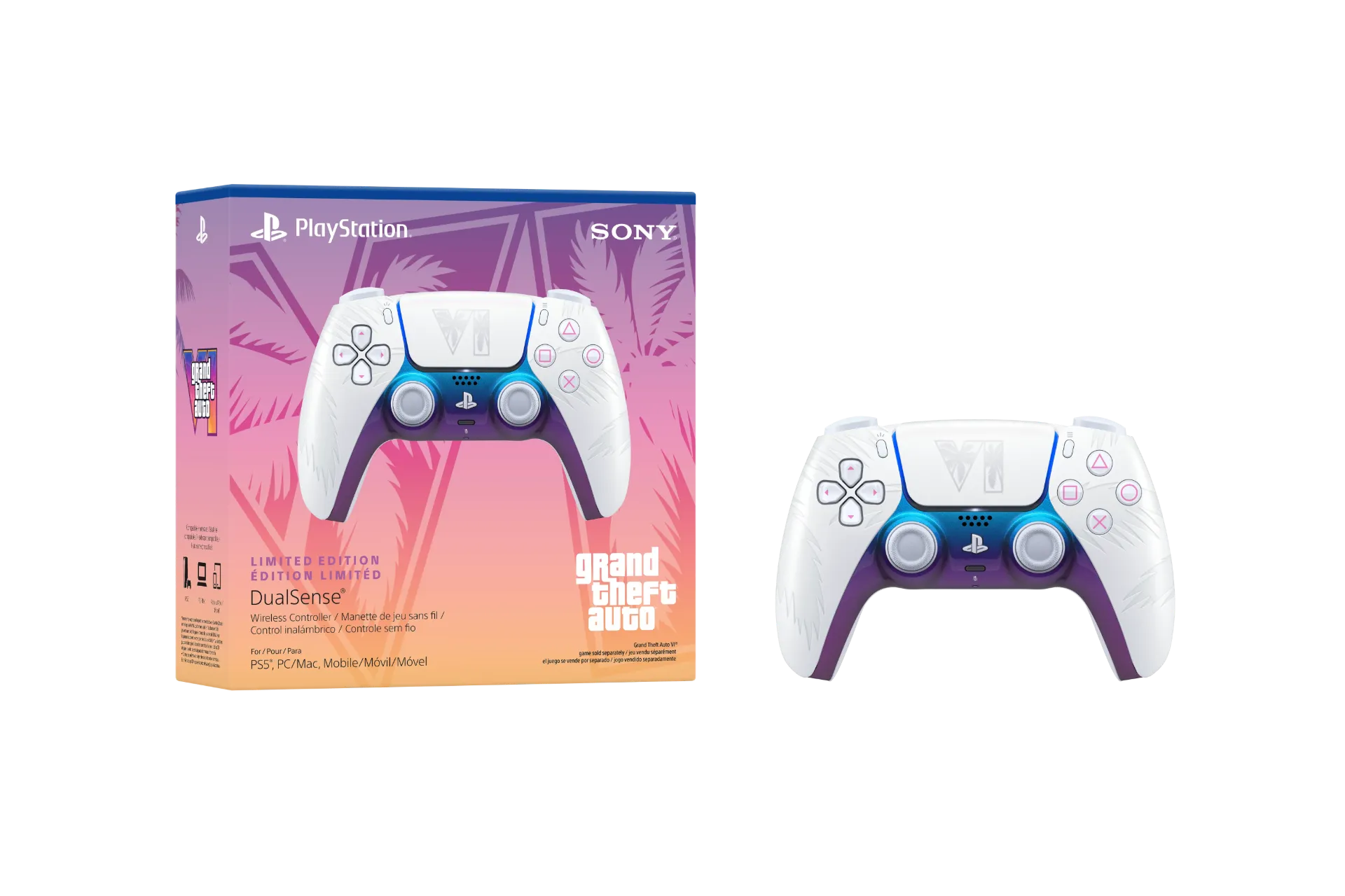 Manette sans fil DualSense® – Édition limitée blanche Grand Theft Auto VI – Pour PS5, PC, Mac et appareils mobiles
