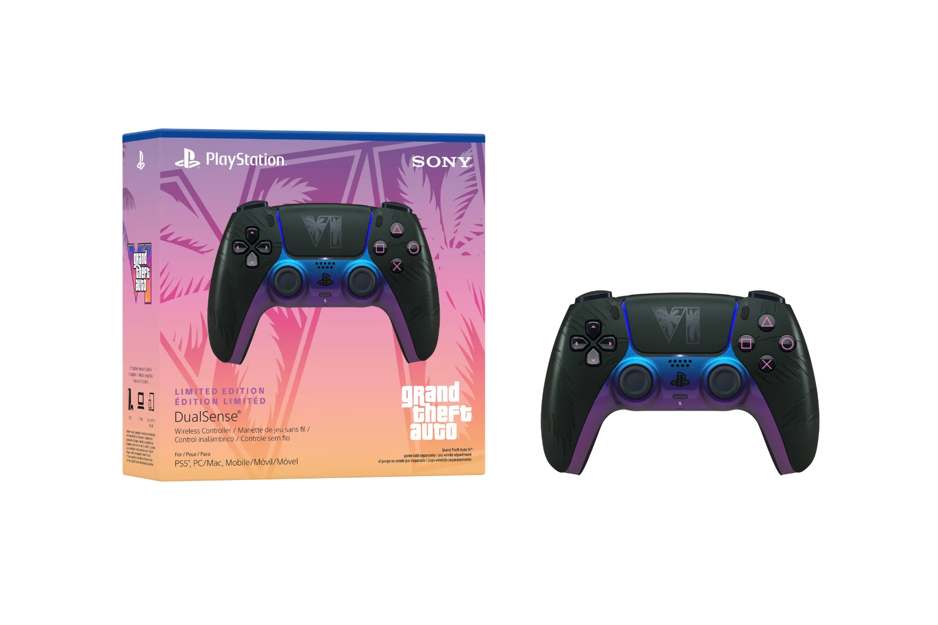 Manette sans fil DualSense® – Édition limitée noire Grand Theft Auto VI – Pour PS5, PC, Mac et appareils mobiles
