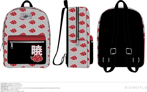 Sac à dos Naruto Akatsuki Clouds gris et rouge