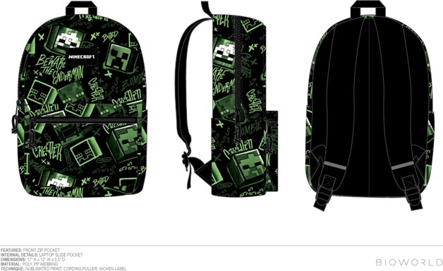 Sac à dos noir Minecraft Creeper AOP