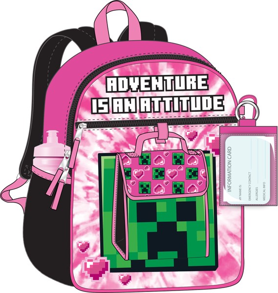Minecraft Pink 5 Piece Backpack
