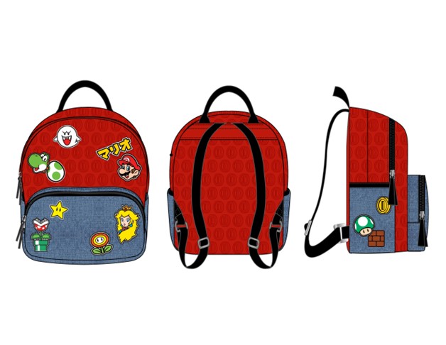 Super Mario Bros: Mini sac à dos rouge avec patchs de personnages