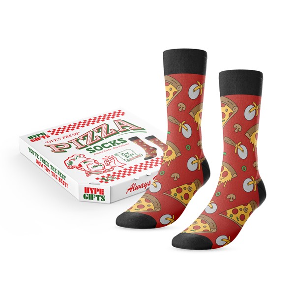 Mens Pizza Socks in Pizza Box
