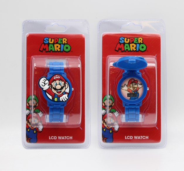 Montre LCD Super Mario Brothers avec couvercle en caoutchouc 3D découpé au laser pour Mario