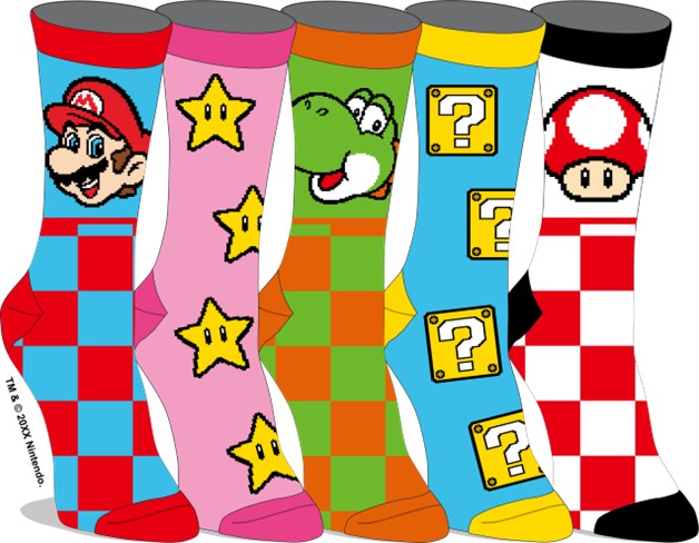 Lot de 5 paires de chaussettes à carreaux Super Mario pour femme