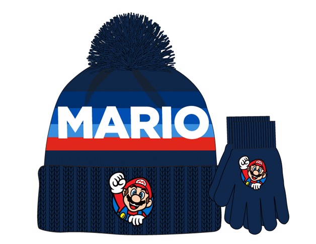 Mario Navy Kids Hat & Glove Set