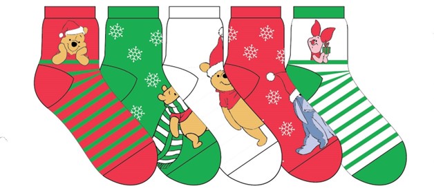 Winnie the Pooh Red & Green Holiday Socks, 5 pack