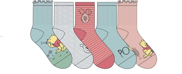 Winnie the Pooh Lettuce Hem Socks, 5 pack
