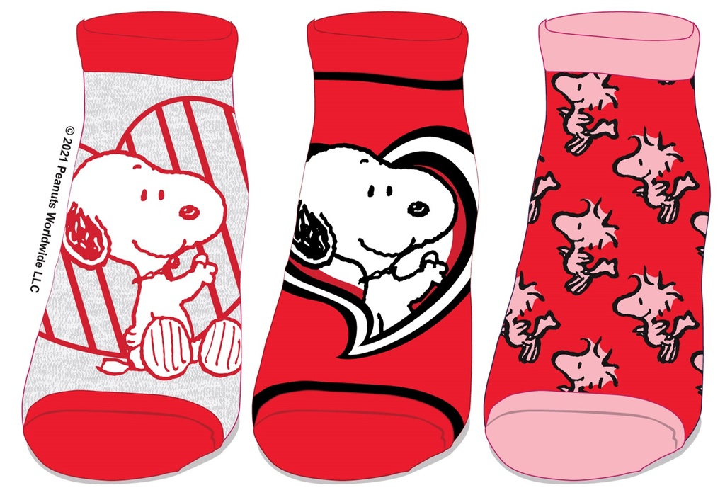 Peanuts : Lot de 3 paires de chaussettes cœur rouge Snoopy