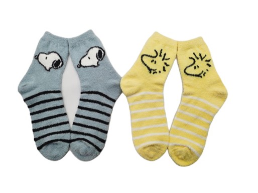 Chaussettes Peanuts : Bleues et jaunes en micro-polyester - Lot de 2