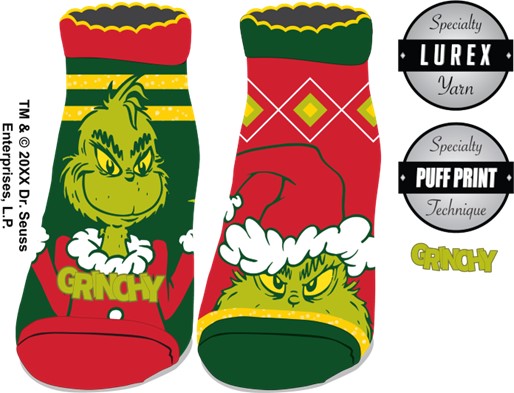 Grinch Womens Puff Print Socks 2-Pack