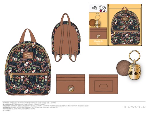 Winnie the Pooh Mini Dark Brown Backpack Set with Wallet and Keychain