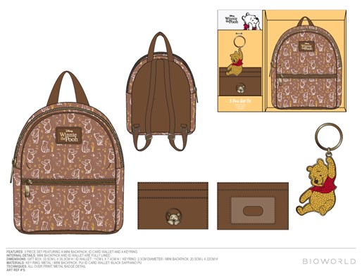 Ensemble sac à dos Winnie l'Ourson Mini marron clair avec portefeuille et porte-clés