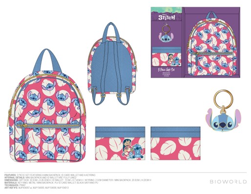 Ensemble mini sac à dos Lilo et Stitch avec portefeuille et porte-clés