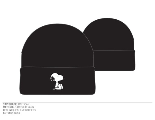 Peanuts Embroidered Black Snoopy Beanie