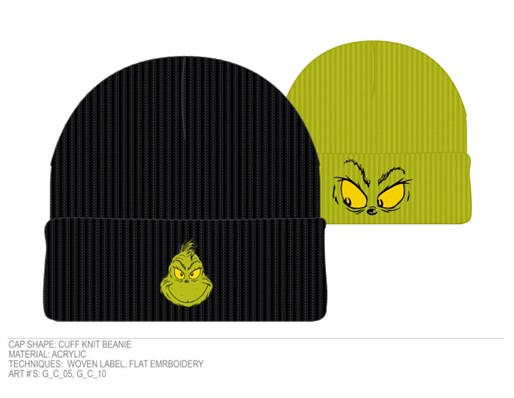 Le Grinch qui a volé Noël : Lot de 2 bonnets Grinch verts et noirs