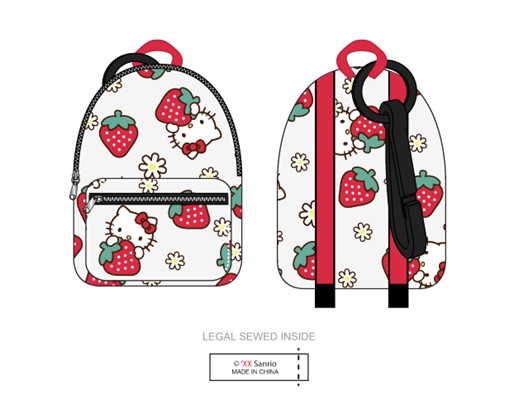 Porte-clés mini sac à dos Hello Kitty à motif fraise