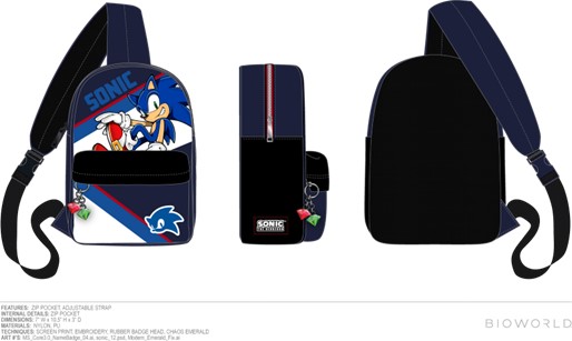 Sac à dos Sonic le Hérisson à une bretelle avec porte-clés émeraude