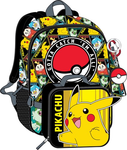 Pokemon Gotta Catch Em All Black Kids Backpack with Lunch Bag Set
