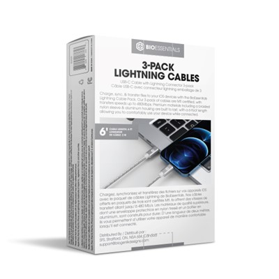 Bio Essentials USB-C to Lightning Connector Charge Cable (3 pack)